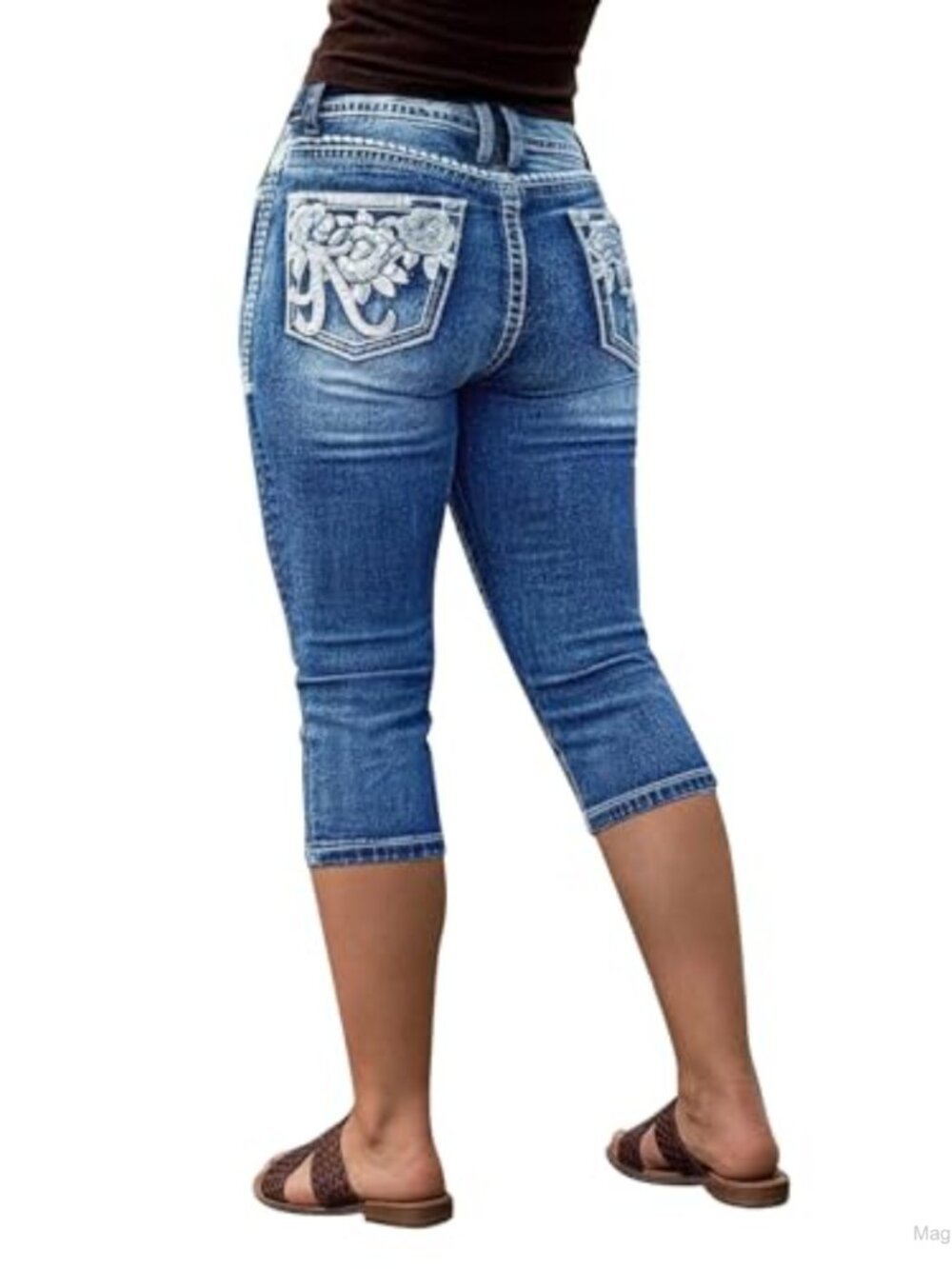 High Rise Capri Skinny Embroidered Jeans